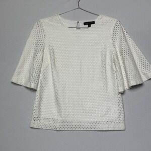 Banana Republic White Eyelet Flutter Sleeve Top XS Cotton Blend Lace Blouse Boho